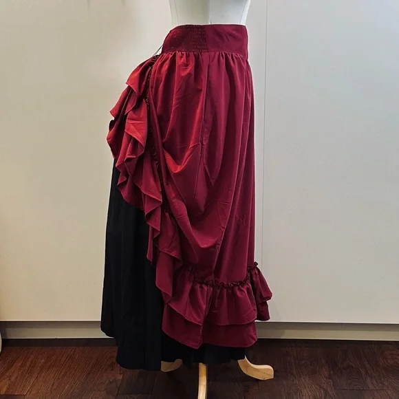Womens Burgundy Ruffled Tiered Skirt - Picture 8 of 9